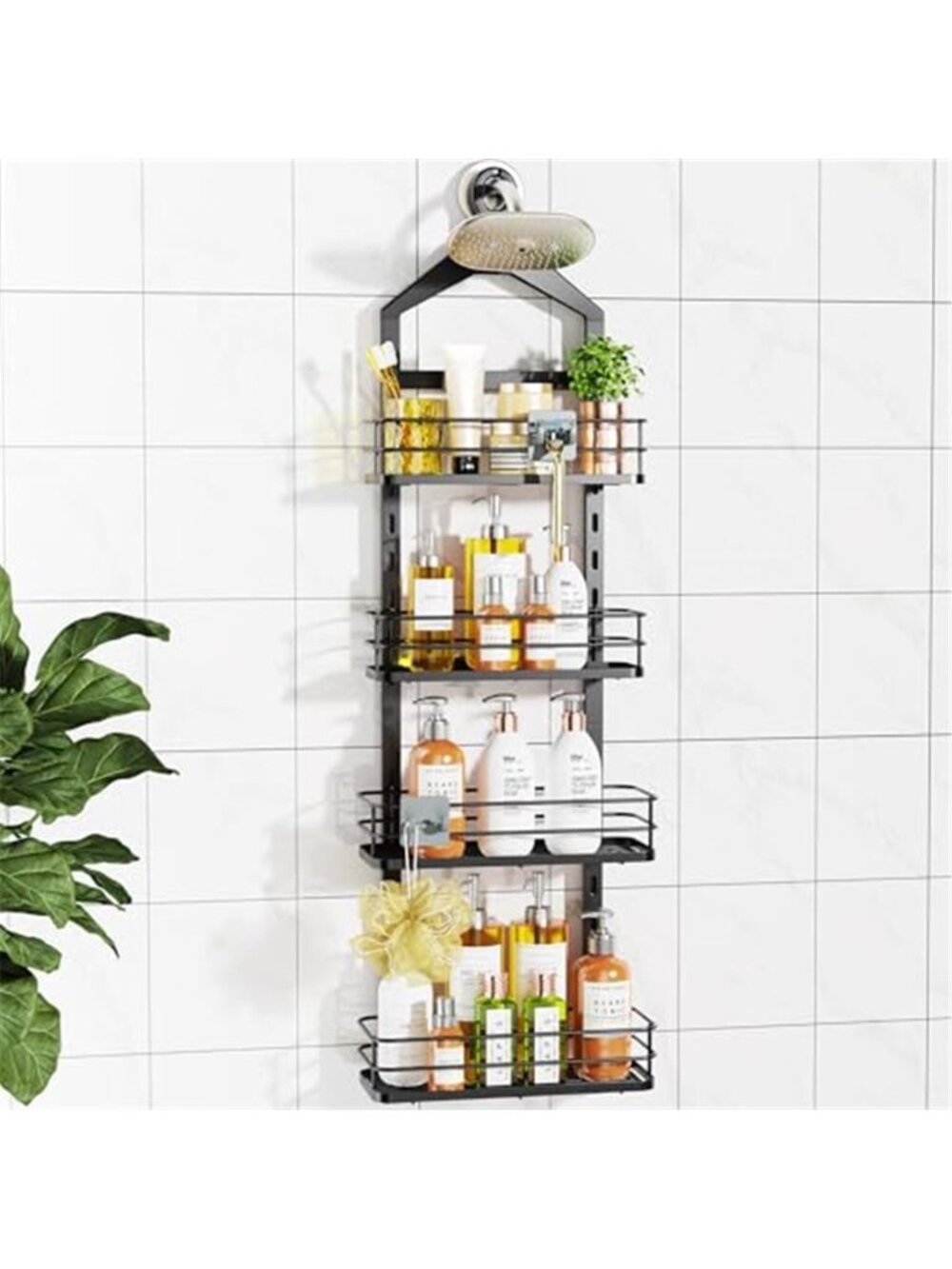 4 Tier Hanging Shower Caddy Adjustable Black Bathroom Shelf Organizer Basket